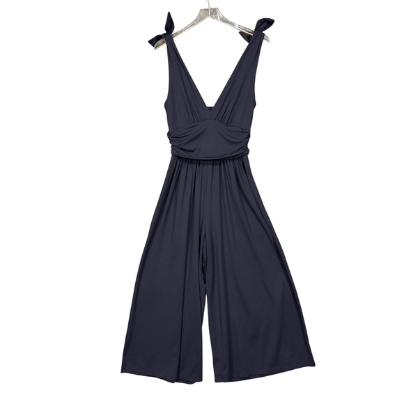 Susana Monaco Pants - Susana Monaco Jumpsuit Womens Large Navy Blue Tie Shoulder V-Neck Wide Leg